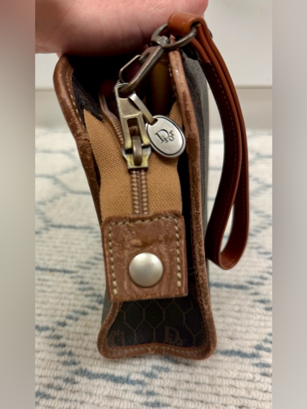 DIOR Vintage Iconic Honeycomb Monogram Brown Coated Canvas Wristlet Clutch Bag - Picture 16 of 16